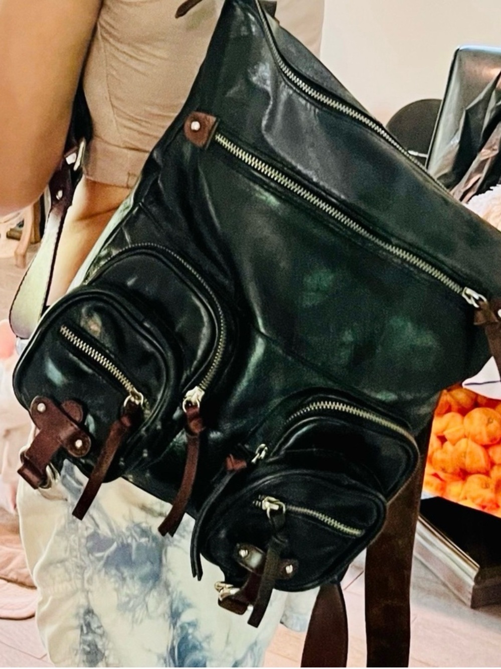 Tano Black Soft Leather Multi-Pocket Backpack